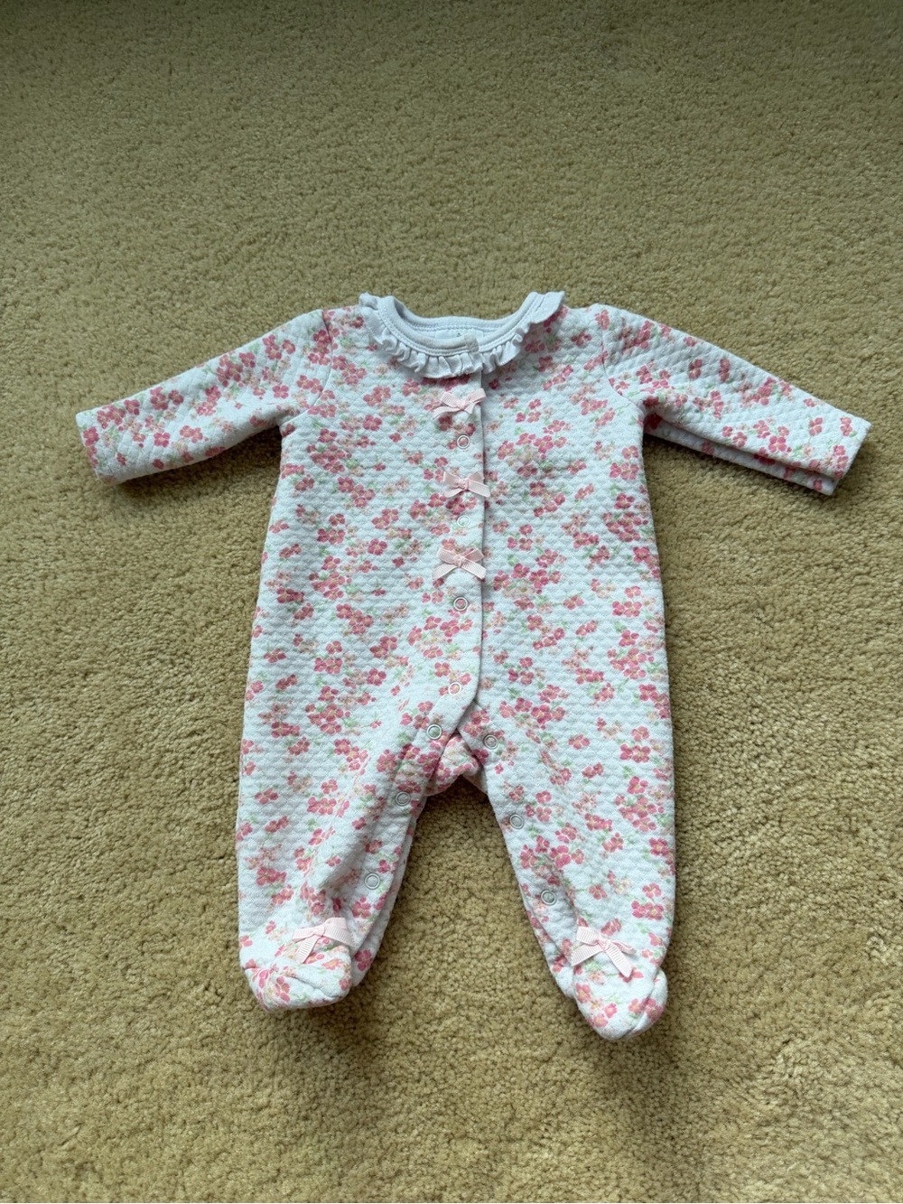 Laura Ashley Baby Pink Floral Quilted Footie One Piece - 0-3 Months - EUC